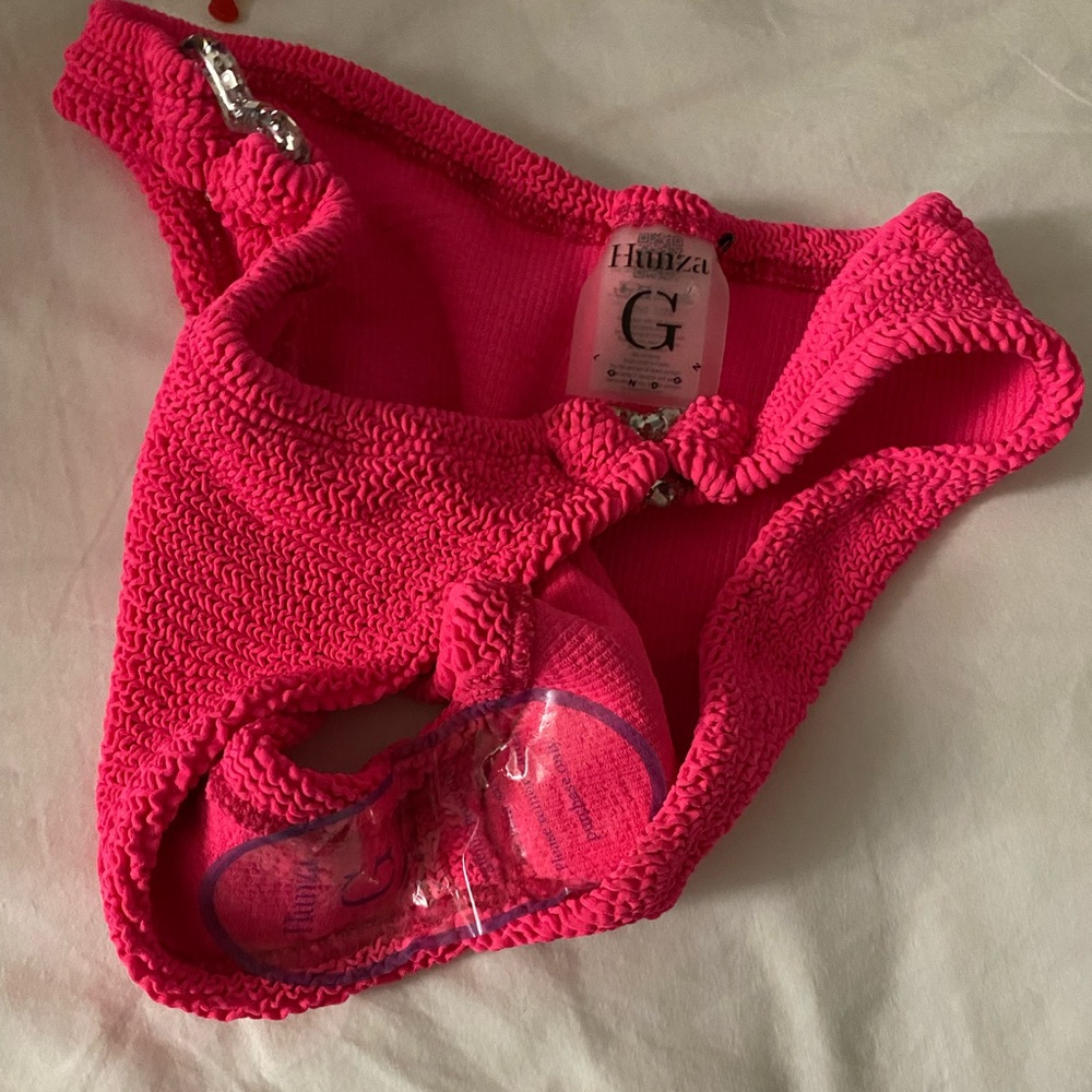 NWT Hunza g nicole embellished crinkle bikini in hot pinkl - Picture 10 of 10